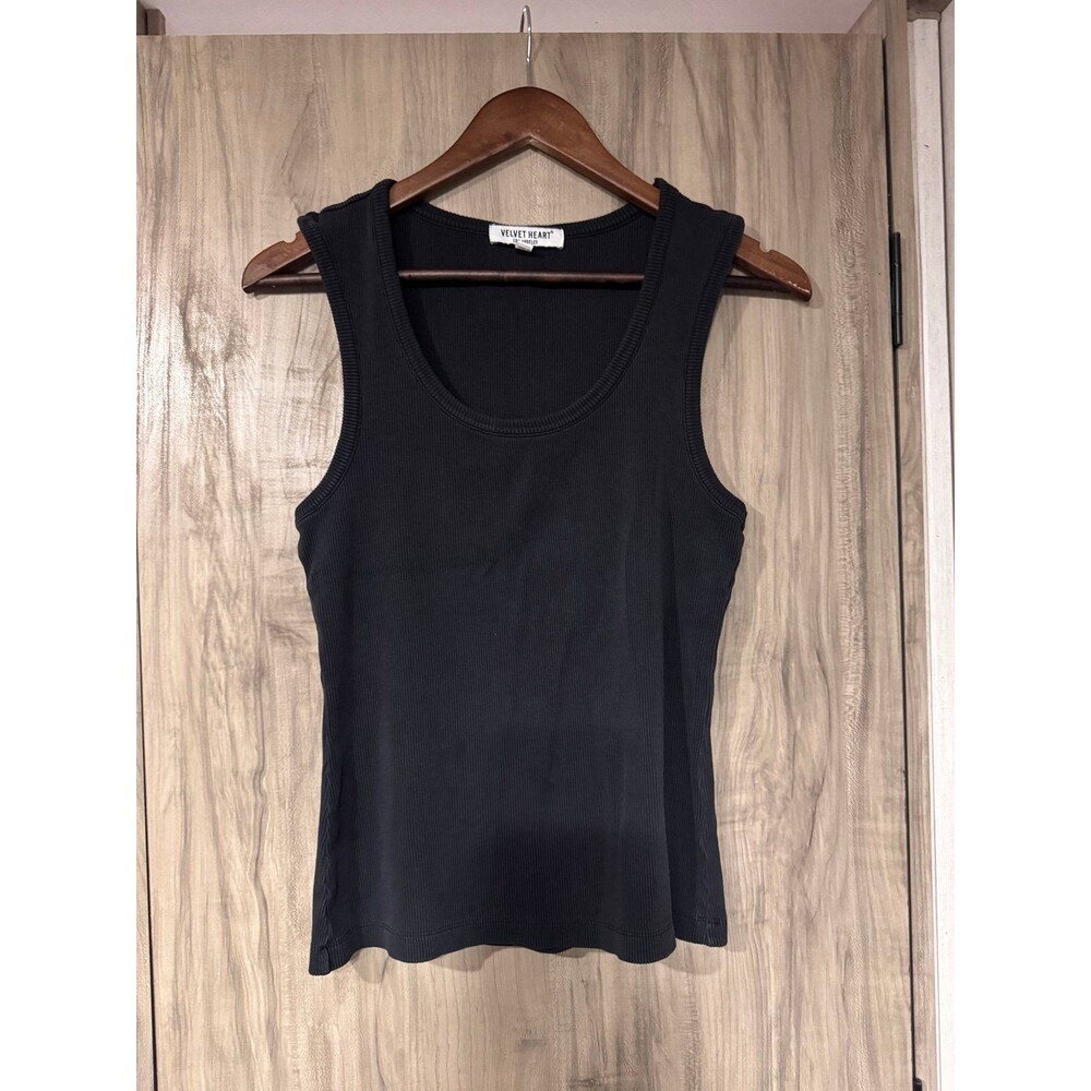 Velvet Heart Black Ribbed Tank Top Women's Size Medium